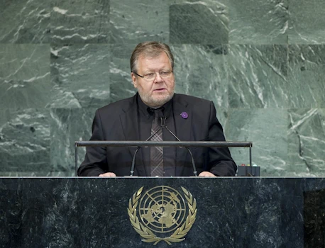 Össur Skarphéðinsson utanríkisráðherra ávarpar allsherjarþing Sameinuðu þjóðanna 29. september 2012.