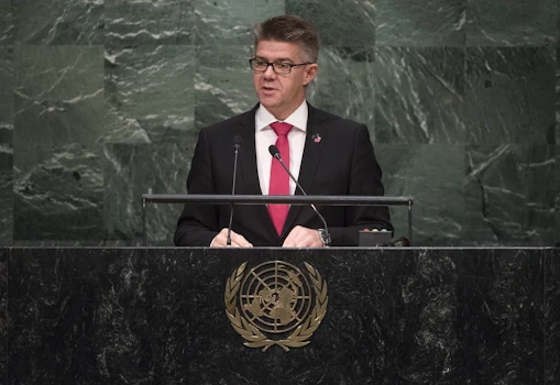 Gunnar Bragi Sveinsson utanríkisráðherra ávarpar allsherjarþing Sameinuðu þjóðanna 2. október 2015.