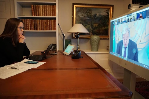 Katrín Jakobsdóttir, forsætisráðherra, og Antónió Guterres, framkvæmdastjóri SÞ, á fundinum í dag. 