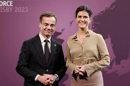 Þórdís Kolbrún Reykfjörð Gylfadóttir utanríkisráðherra og Ulf Kristersson forsætisráðherra Svíþjóðar.
