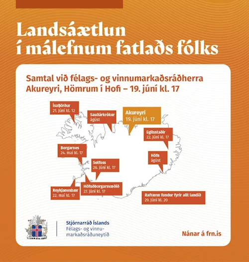 Verið öll hjartanlega velkomin á opinn fund á Akureyri mánudaginn 19. júní kl. 17:00 um málefni fatlaðs fólks.