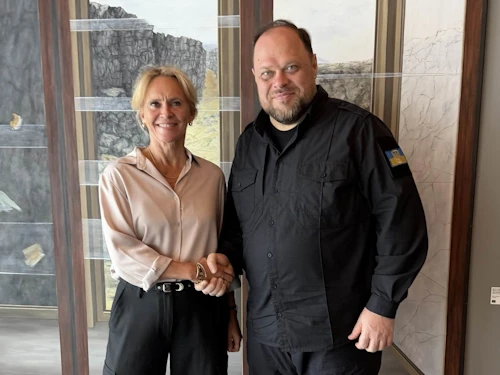 Þorgerður Katrín Gunnarsdóttir, utanríkisráðherra, og Ruslan Stefanchuk, forseti úkraínska þingsins.
