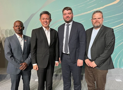 Mike Thiruman, formaður Kennarasambands Singapúr, Chan Chun Sing menntamálaráðherra Singapúr, Ásmundur Einar Daðason, mennta- og barnamálaráðherra, og Magnús Þór Jónsson, formaður Kennarasambands Íslands