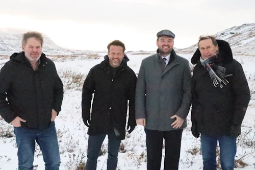 Ráðherra fékk kynningu á fyrirhugaðri uppbyggingu og gekk um svæðið sem um ræðir í Þjórsárdal. Hér er hann ásamt Björgvini Skafta Bjarnasyni, oddvita Skeiða- og Gnúpverjahrepps, Magnúsi Orra Schram, framkvæmdastjóra Rauðukamba og Grími Sæmundssyni, forstjóra Bláa lónsins.