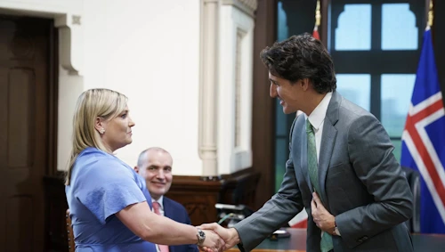 Lilja Dögg Alfreðsdóttir menningar- og viðskiptaráðherra, Justin Trudeau, forsætisráðherra Kanada, og Guðni Th. forseti Íslands. 