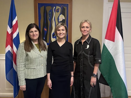 Dr. Varsen Aghabekian eftir sameiginlegan fund með forsætisráðherra, Kristrúnu Frostadóttur, og Þorgerði Katrínu Gunnarsdóttur utanríkisráðherra.