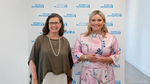 Krisi Madi aðstoðarframkvæmdastjóri UN Women og Lilja Alfreðsdóttir menningar- og viðskiptaráðherra.