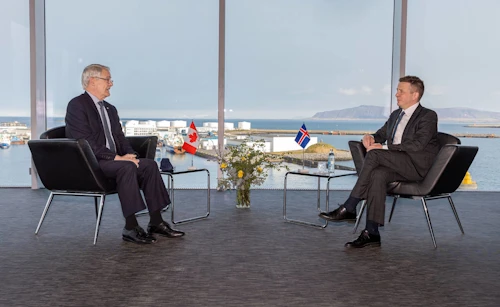 Marc Garneau, utanríkisráðherra Kanada, og Guðlaugur Þór Þórðarson á fundi þeirra í dag.