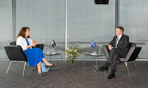 Ann Linde, utanríkisráðherra Svíþjóðar, og Guðlaugur Þór Þórðarson á fundi þeirra í dag.