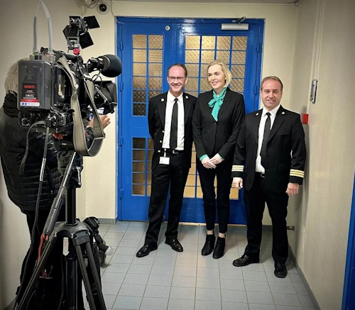 Páll Winkel, Guðrún Hafsteinsdóttir og Halldór Valur Pálsson. Til vinstri á myndinni er Árni Sæberg fjölmiðlamaður.