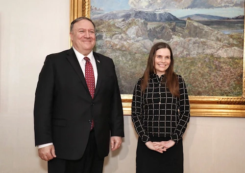 Michael Pompeo, utanríkisráðherra Bandaríkjanna, og Katrín Jakobsdóttir forsætisráðherra, á fundi í Ráðherrabústaðnum.