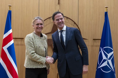 Þorgerður Katrín Gunnarsdóttir utanríkisráðherra og Mark Rutte, framkvæmdastjóri Atlantshafsbandalagsins.