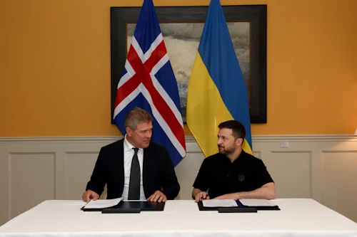 Bjarni Benediktsson forsætisráðherra og Volodymyr Zelensky, forseti Úkraínu.
