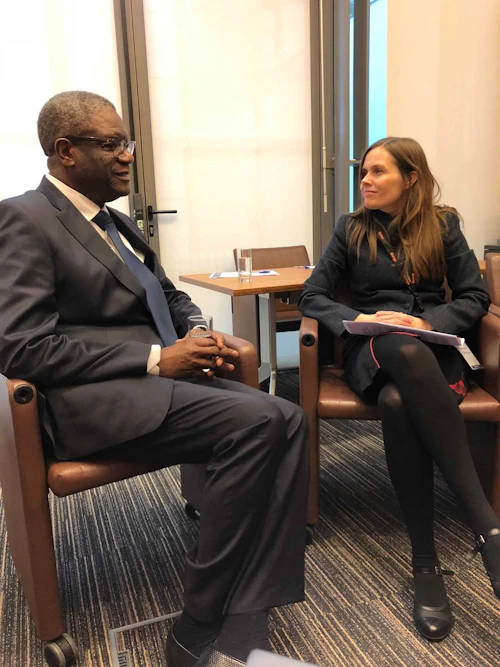 Katrín Jakobsdóttir, forsætisráðherra, ásamt Denis Mukwege, friðarverðlaunahafi Nóbels