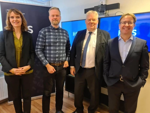 Hólmfríður Bjarnadóttir, skrifstofustjóri húsnæðis- og skipulagsmála hjá innviðaráðuneytinu, Tryggvi Már Ingvason, HMS á Akureyri, Sigurður Ingi Jóhannsson, innviðaráðherra, og Hermann Jónasson, forstjóri HMS.