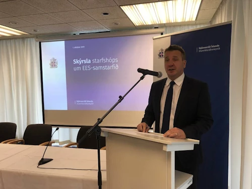 Guðlaugur Þór Þórðarson utanríkisráðherra ávarpaði blaðamannafundinn
