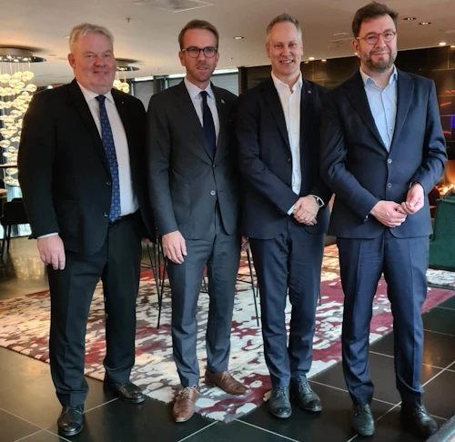 Norrænu samgönguráðherrarnir frá vinstri: Sigurður Ingi Jóhannsson, Andreas Carlson frá Svíþjóð, Jon-Ivar Nygård frá Noregi og Timo Harakka frá Finnlandi.