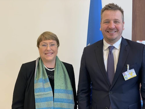 Michelle Bachelet, mannréttindafulltrúi SÞ, og Guðlaugur Þór Þórðarson