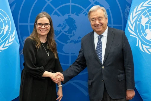 Katrín Jakobsdóttir forsætisráðherra og António Guterres, aðalframkvæmdastjóri Sameinuðu þjóðanna.