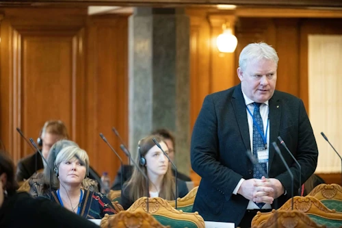 Sigurður Ingi Jóhannsson, samstarfsráðherra Norðurlanda, ávarpar þing Norðurlandaráðs í Kaupmannahöfn.