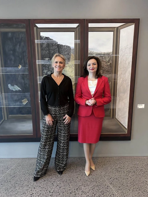Þorgerður Katrín Gunnarsdóttir utanríkisráðherra með Mariana Betsa, aðstoðarutanríkisráðherra Úkraínu.  