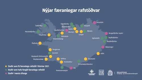 Nýjar færanlegar rafstöðvar sem komið hefur verið upp í tengslum við átak stjórnvalda að efla rekstraröryggi í fjarskiptum.