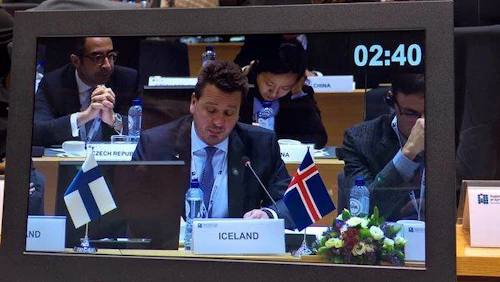 Guðlaugur Þór ávarpar Sýrlandsfund.