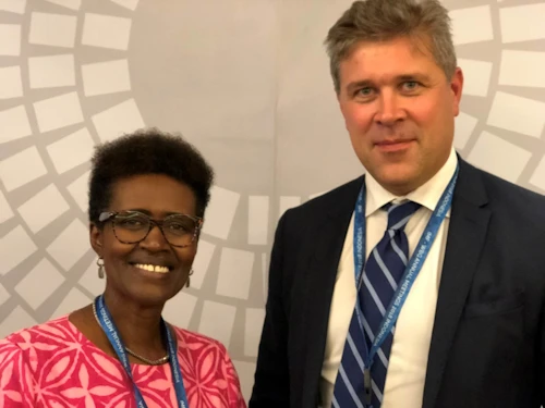 Bjarni Benediktsson með Winnie Byanyima, framkvæmdastjóri OXFAM