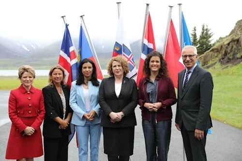2.	Marie-Gabrielle Ineichen-Fleisch, Janicke Andreassen, Dominique Hasler, Rozeta Hajdari, Þórdís Kolbrún Reykfjörð Gylfadóttir, og Henri Getaz. Mynd: EFTA