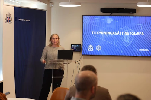 Þorbjörg S. Gunnlaugsdóttir dómsmálaráðherra á kynningarfundi í dag