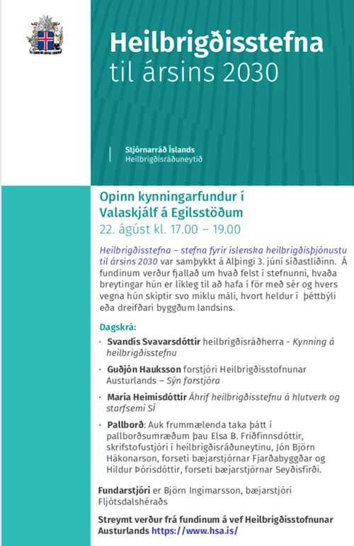 Kynningarfundur heilbrigðisstefnu í heilbrigðisumdæmi Austurlands