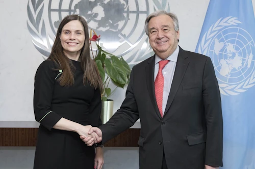 Katrín Jakobsdóttir, forsætisráðherra og António Guterres, aðalframkvæmdastjóri Sameinuðu þjóðanna