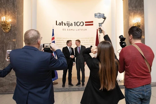 Guðlaugur Þór Þórðarson utanríkis- og þróunarsamvinnuráðherra og Edgars Rinkēvičs, utanríkisráðherra Lettlands.