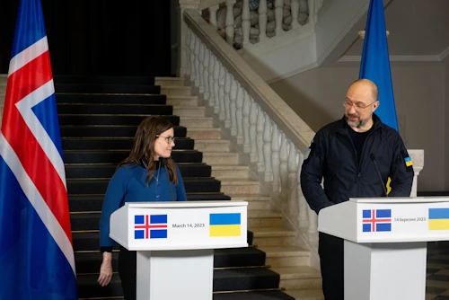 Katrín Jakobsdóttir forsætisráðherra og Denys Shmyhal, forsætisráðherra Úkraínu.
