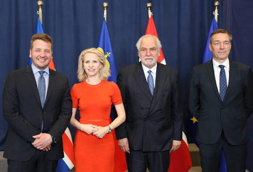 Guðlaugur Þór Þórðarson utanríkisráðherra ásamt utanríkisráðherra Liechtenstein, varaforsætisráðherra og ráðherra ESB-mála á Möltu og ráðherra EES- og ESB-mála í Noregi