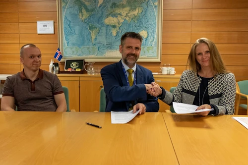 Sigurbjörg Jónsdóttir og Ægir Þór Steinarsson frá RetinaRisk og Martin Eyjólfsson ráðuneytisstjóri