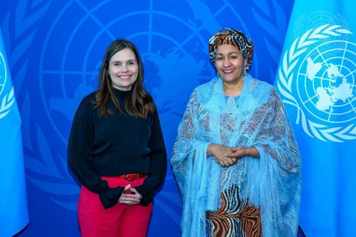 Katrín Jakobsdóttir forsætisráðherra og Amina Mohammed, varaframkvæmdastýra Sameinuðu þjóðanna. 