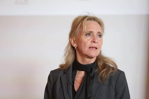 Þorgerður Katrín Gunnarsdóttir utanríkisráðherra flytur ávarp sitt á ráðstefnunni í dag.