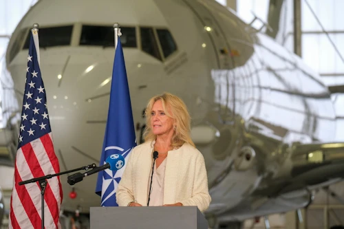 Þorgerður Katrín Gunnarsdóttir, utanríkisráðherra, flytur ávarp á opnunarathöfn Norður-Víkings 2026