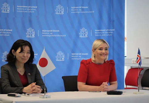 Frá veffundi mennta- og menningarmálaráðherra með Koichi Hagiuda, mennta- og vísindamálaráðherra Japan.