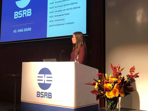 Katrín Jakobsdóttir, forsætisráðherra, ávarpar 45. þing BSRB