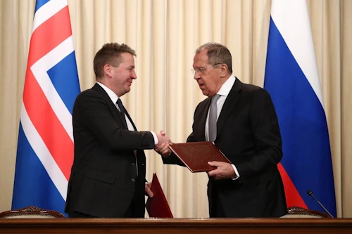 Guðlaugur Þór og Sergei Lavrov á fundi þeirra í Moskvu í dag