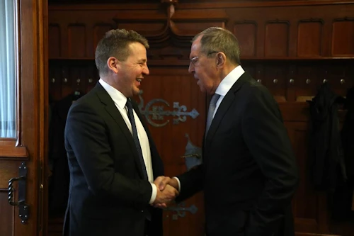 Guðlaugur Þór og Sergei Lavrov á fundi þeirra í Moskvu í dag