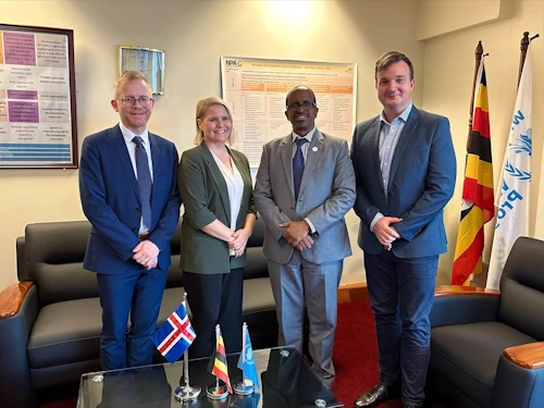 Sveinn H. Guðmarsson, verkefnastjóri hjá sendiráði Íslands í Kampala, Hildigunnur Engilbertsdóttir forstöðumaður, Abdirahman Meygag, yfirmaður WFP í Úganda, og Magnus Bruun Rasmussen, hjá WPF.