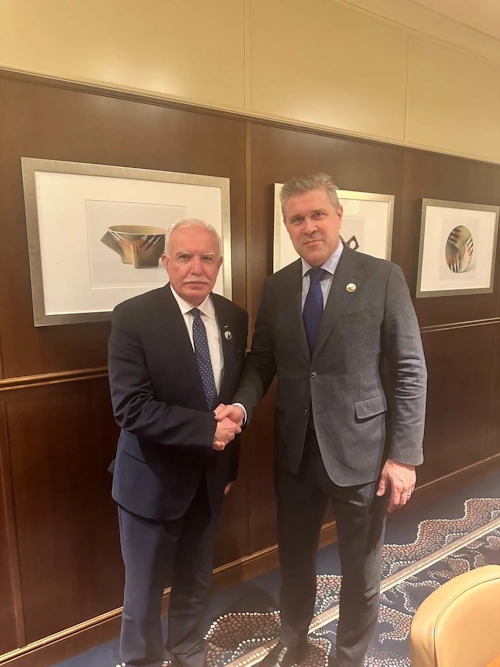 Bjarni Benediktsson utanríkisráðherra ásamt Riyad al-Maliki, utanríkisráðherra palestínsku heimastjórnarinnar.
