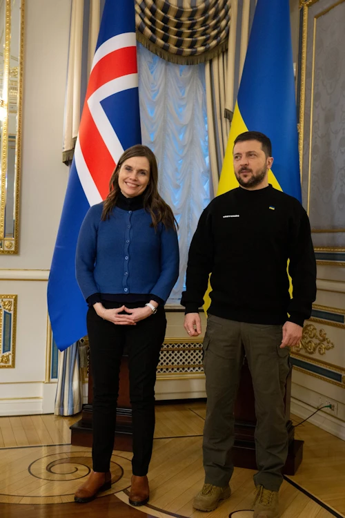 Katrín Jakobsdóttir forsætisráðherra og Volodomyr Zelensky, forseti Úkraínu.