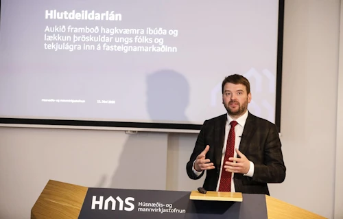 Ásmundur Einar Daðason, félags- og barnamálaráðherra, kynnti hlutdeildarlán á fundi hjá Húsnæðis- og mannvirkjastofnun í júní. 