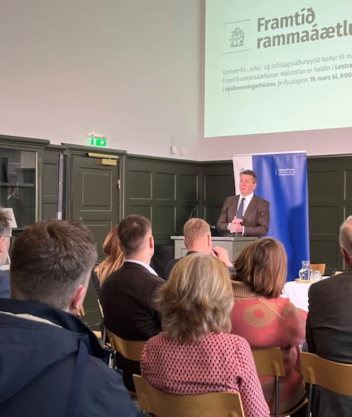 Guðlaugur Þór Þórðarson, umhverfis-, orku- og loftslagsráðherra, flutti ávarp við upphaf málsstofu um framtíð rammaáætlunar.