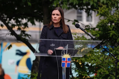 Katrín Jakobsdóttir, forsætisráðherra, flutti ávarp á Austurvelli. 