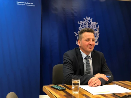 Guðlaugur Þór Þórðarson, utanríkis- og þróunarsamvinnuráðherra, á fundi NB8-ríkjanna í dag.
